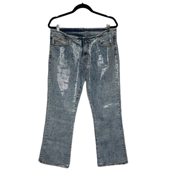 Diesel D-Shark Slim Flare Sequin Coated Jean Low Rise - Picture 4 of 16